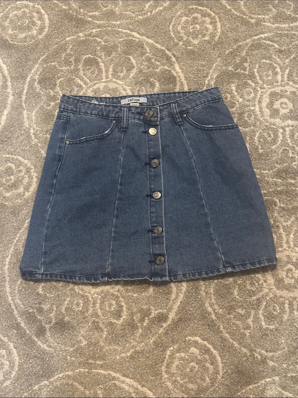 refuge Blue Button-Front Denim Mini Skirt